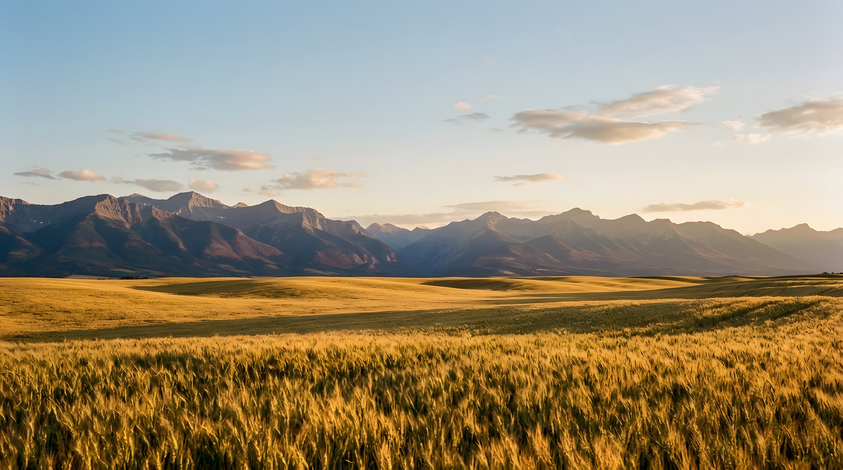 Golden prairie wheat running up to the Rocky Mountains